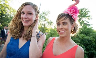 woman with a flamingo hat